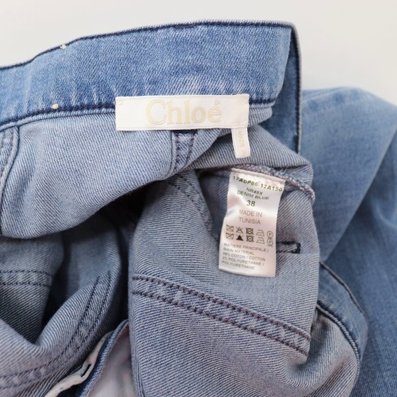 * Chloe Sz 6 / 38 Denim Flared Jeans Bell Bottom Button Fly Patch Front Pocket - Picture 14 of 15